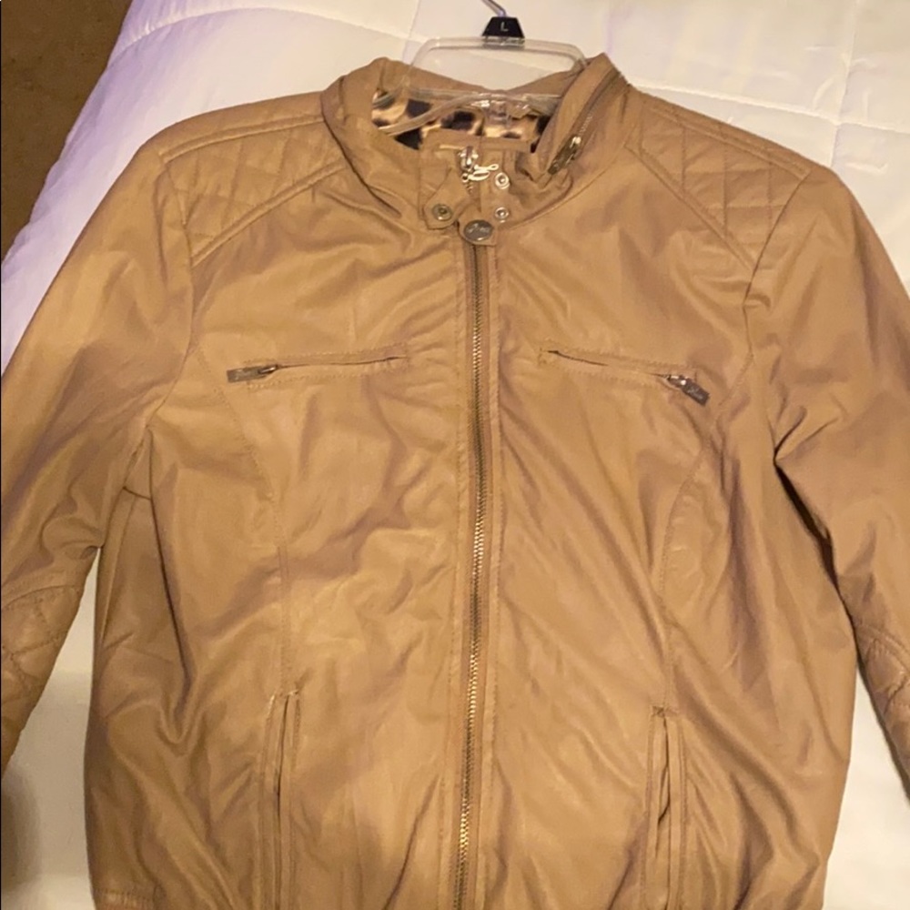 Guess tan leather jacket